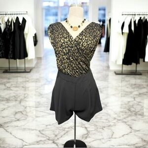 Zara Basic Collection Black and Gold Leopard Print Short Romper | Size Medium